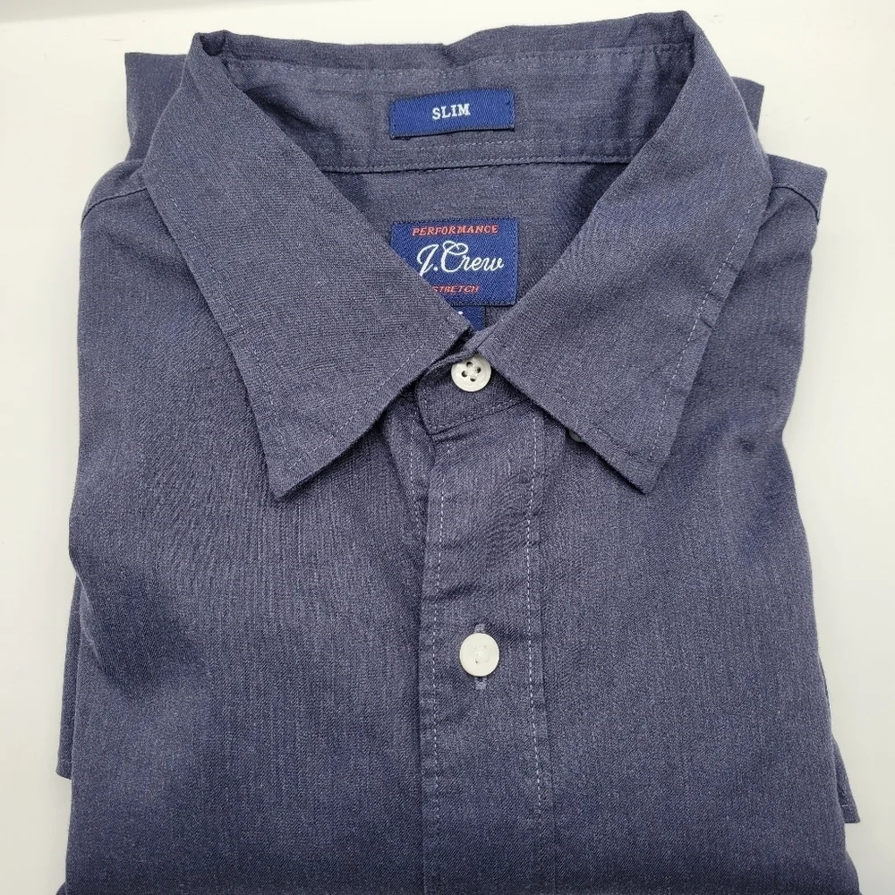 J. Crew Performance Stretch Twill Button Down Men's Shirt True Navy Heather Med